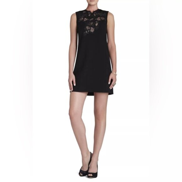 NWT BCBGMAXAZRIA VALENTINE Lace Aplique Sleeveless Black Mini Dress IZD6Y967 XXS - Picture 2 of 16